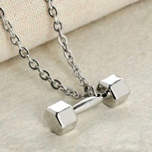 Dumbbell Barbell Silver Tone Necklace